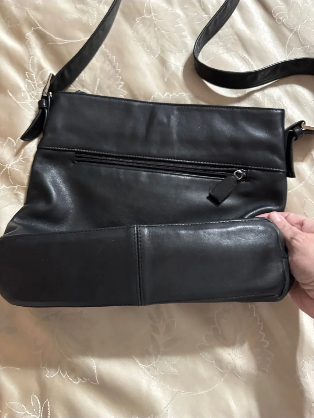 Tignanello Black Leather Crossbody Messenger Bag